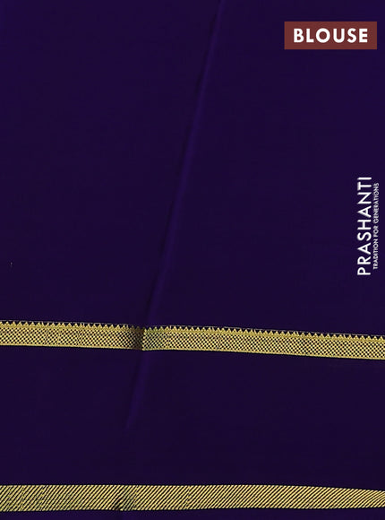 Pure mysore silk saree blue and violet shade with allover zari checked pattern and long rettapet zari woven border