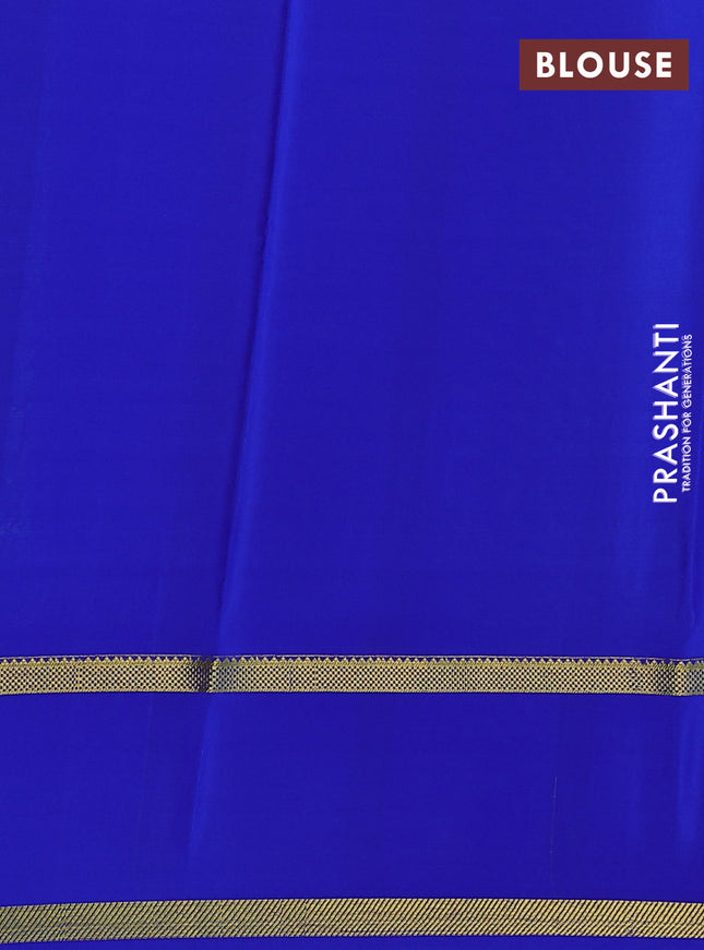 Pure mysore silk saree green and royal blue with allover zari checked pattern and long rettapet zari woven border