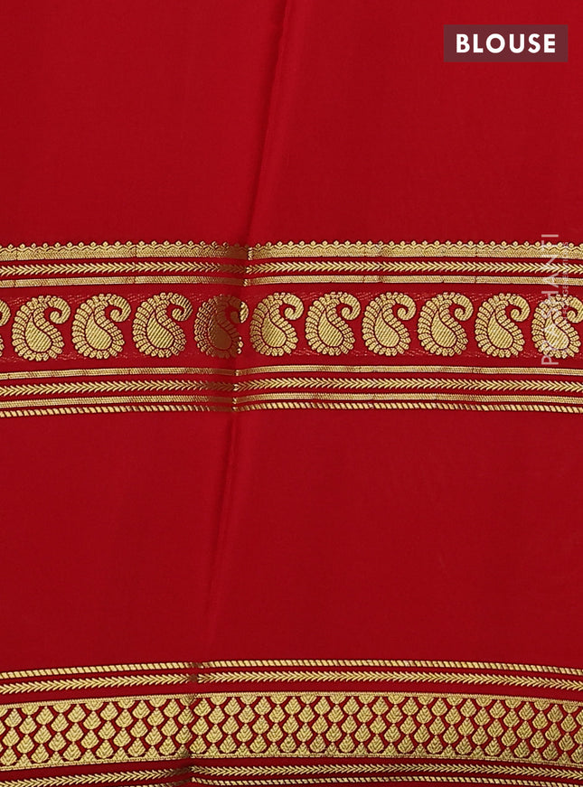 Pure mysore silk saree pale orange and red black with plain body and long rettapet zari woven border