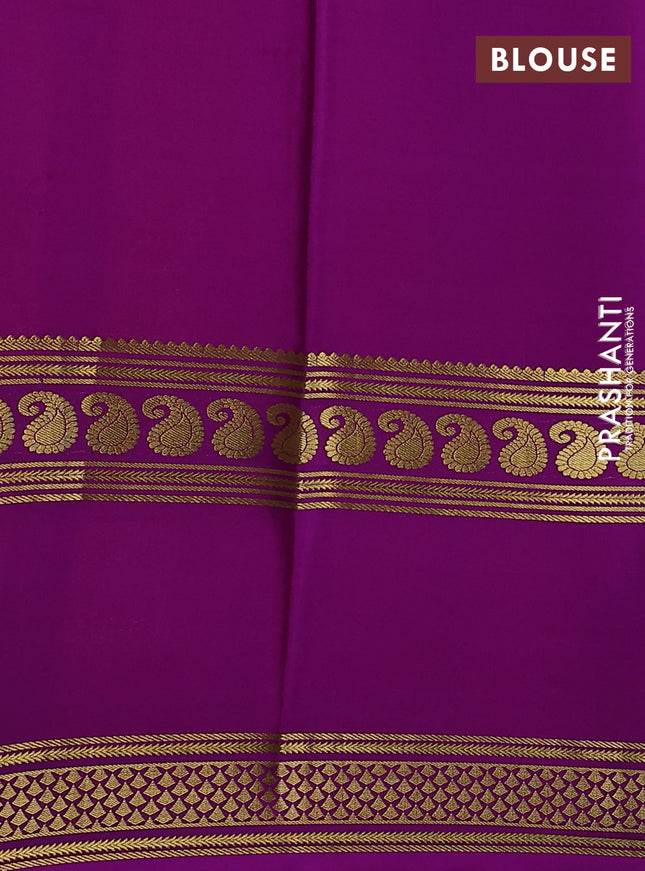 Pure mysore silk saree mustard yellow and purple cs blue with plain body and long rettapet zari woven border