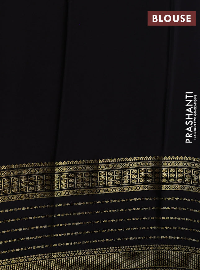 Pure mysore silk saree light pink and black with plain body and long zari woven border