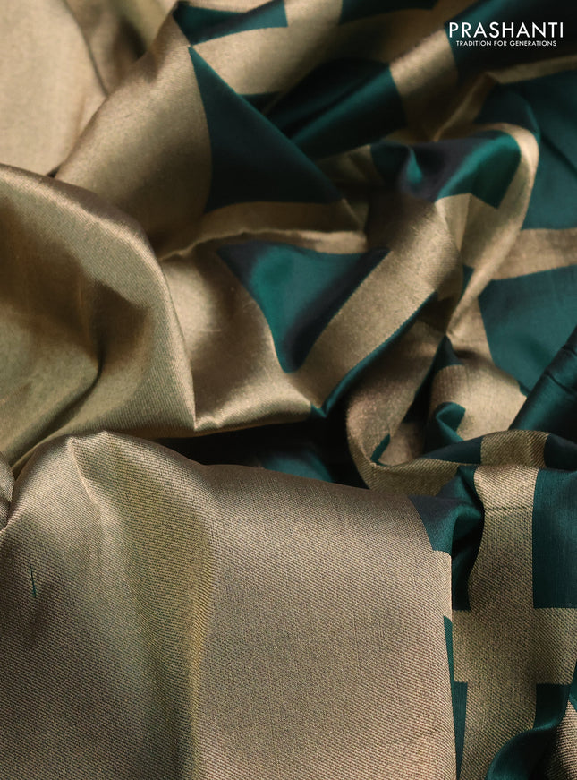 Banarasi tissue partly saree gold and green with plain body and piping border
