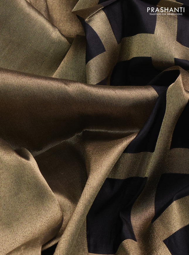 Banarasi tissue partly saree gold and black with plain body and piping border