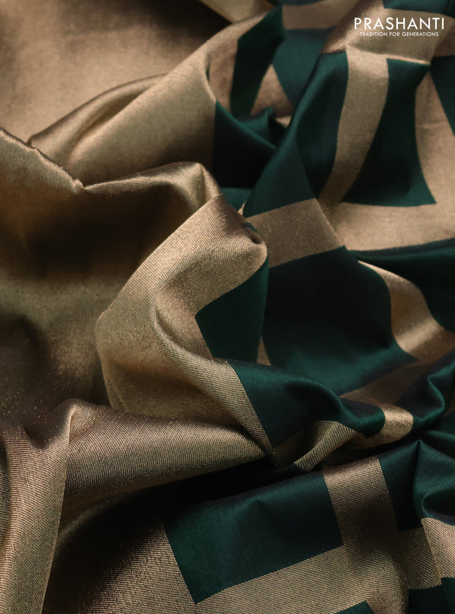 Banarasi tissue partly saree gold and green with plain body and piping border