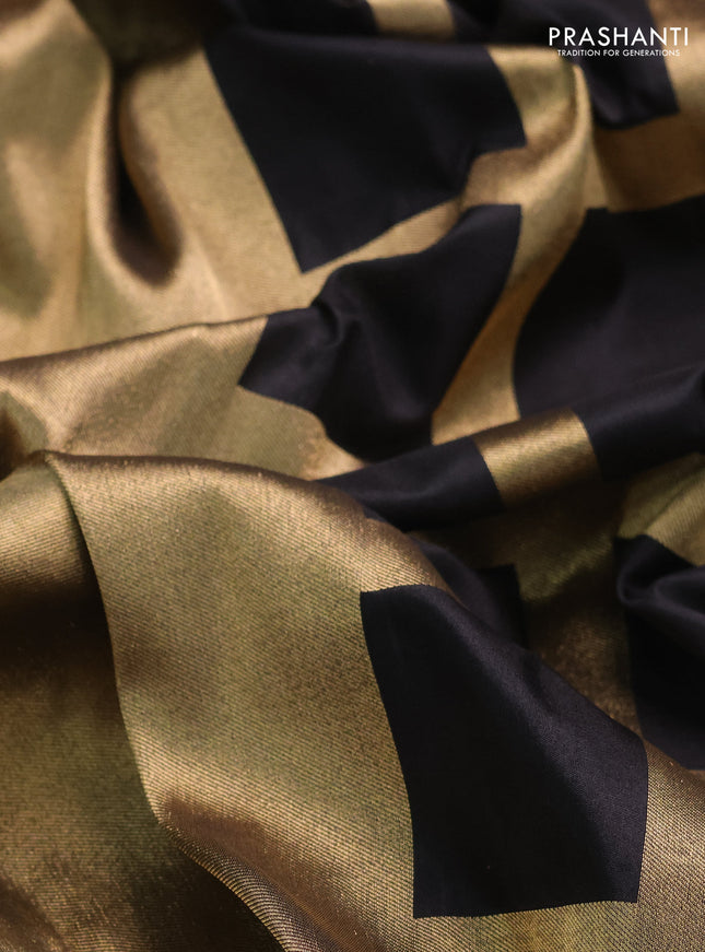 Banarasi tissue partly saree gold and black with plain body and piping border