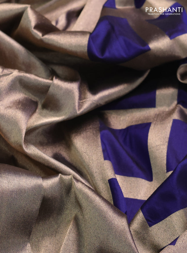 Banarasi tissue partly saree gold and navy blue with plain body and piping border