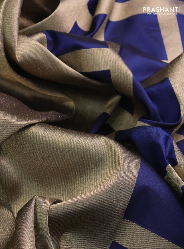 Banarasi tissue partly saree gold and navy blue with plain body and piping border