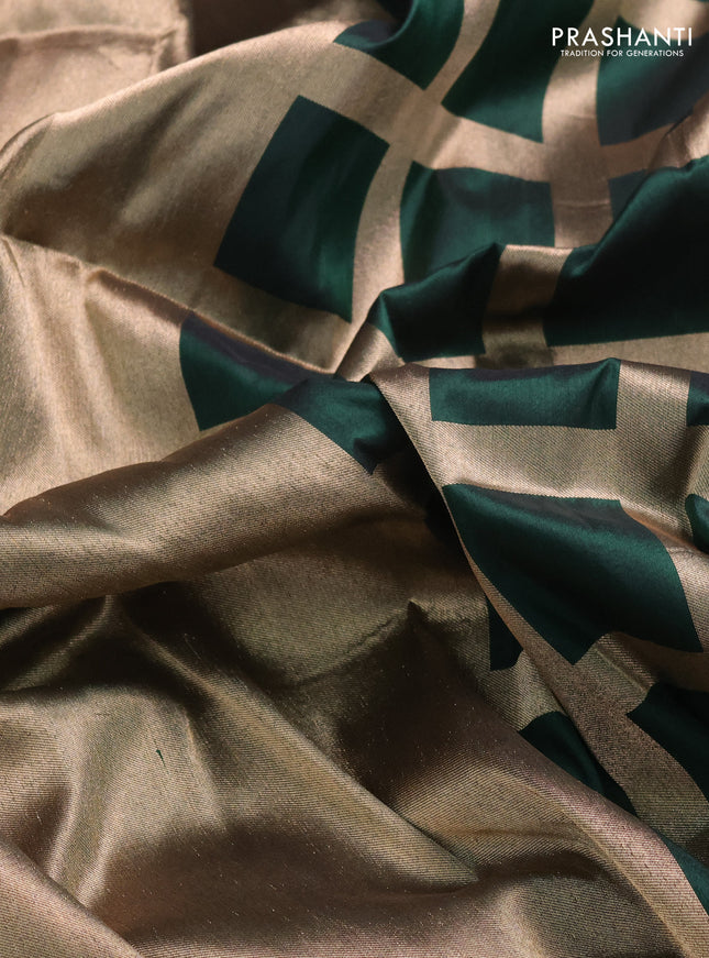 Banarasi tissue partly saree gold and green with plain body and piping border