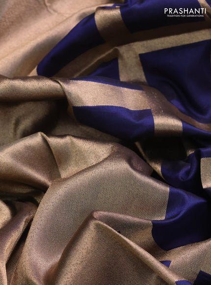 Banarasi tissue partly saree gold and navy blue with plain body and piping border
