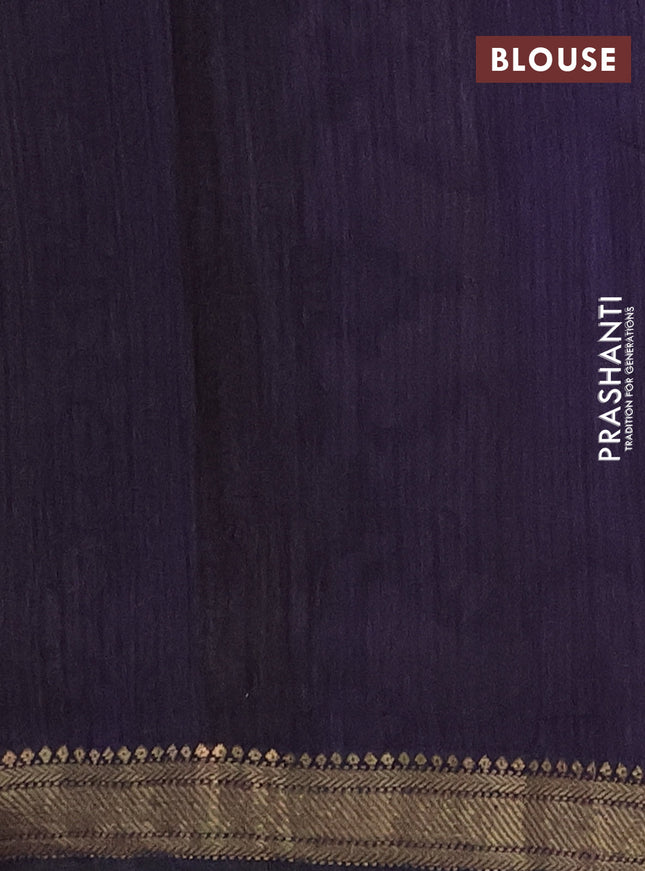 Semi maheshwari cotton saree sap green and deep jamun with allover kalamkari prints and zari woven border