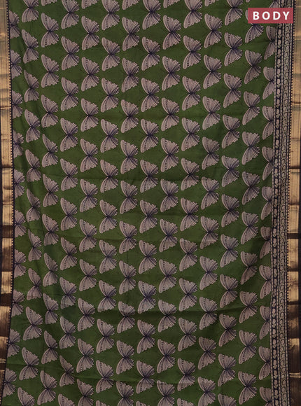 Semi maheshwari cotton saree sap green and deep jamun with allover butterfly butta prints and zari woven border