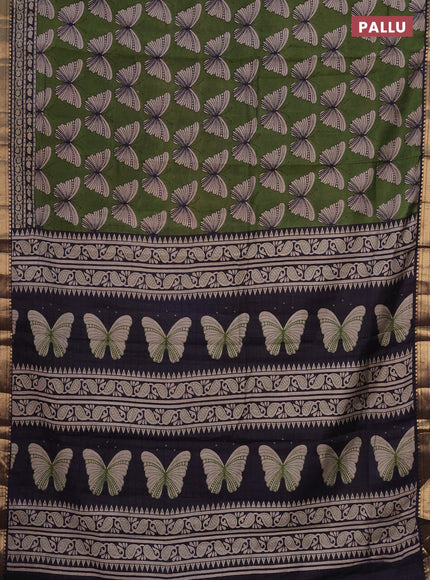Semi maheshwari cotton saree sap green and deep jamun with allover butterfly butta prints and zari woven border