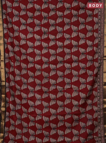 Semi maheshwari cotton saree maroon and coffee brown with allover butterfly butta prints and zari woven border