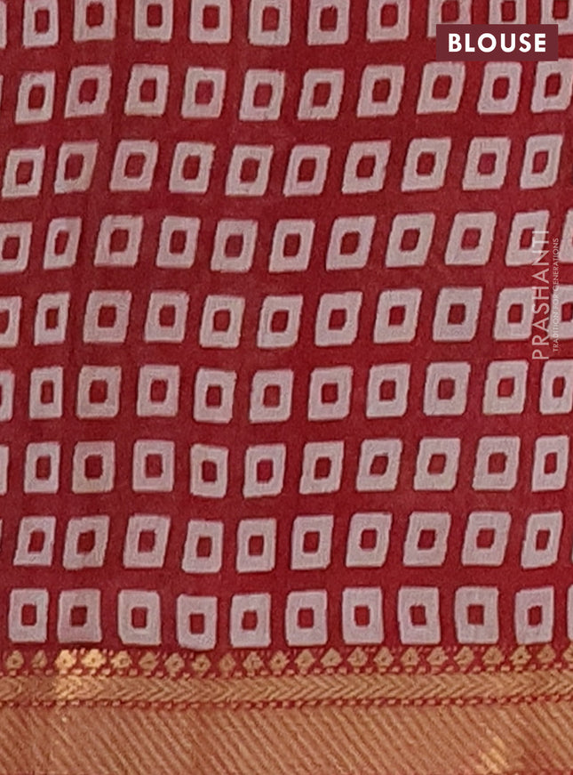 Semi maheshwari cotton saree dark mustard and maroon with allover butterfly butta prints and zari woven border