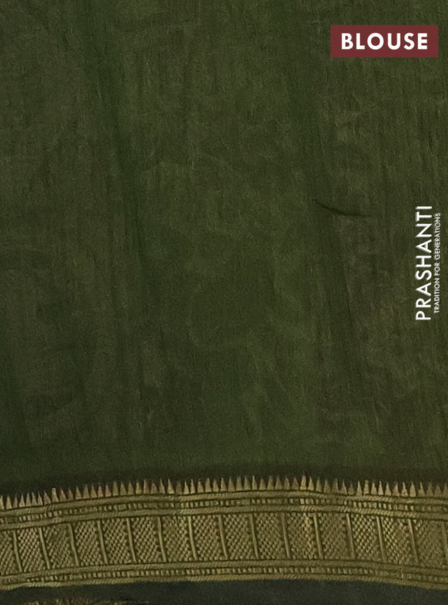 Semi maheshwari cotton saree navy blue and sap green with allover kalamkari prints and zari woven border