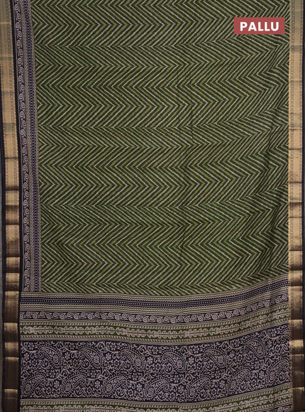 Semi maheshwari cotton saree sap green and navy blue with allover ikat prints and zari woven border