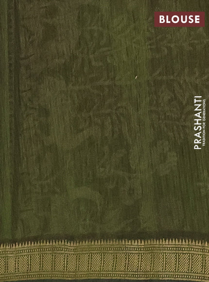 Semi maheshwari cotton saree navy blue and sap green with allover kalakari prints and zari woven border