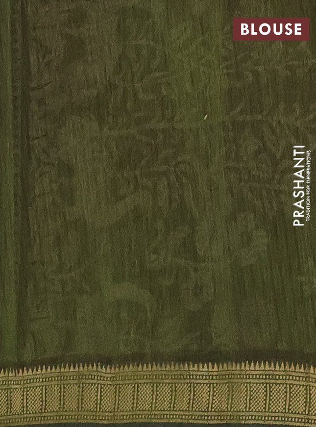 Semi maheshwari cotton saree navy blue and sap green with allover kalakari prints and zari woven border