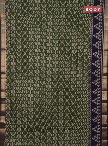 Semi maheshwari cotton saree sap green and navy blue with allover ikat prints and zari woven border