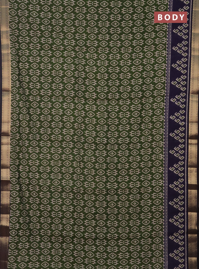 Semi maheshwari cotton saree sap green and navy blue with allover ikat prints and zari woven border