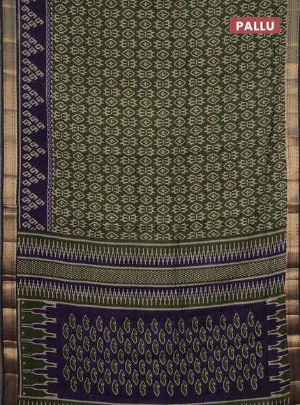 Semi maheshwari cotton saree sap green and navy blue with allover ikat prints and zari woven border