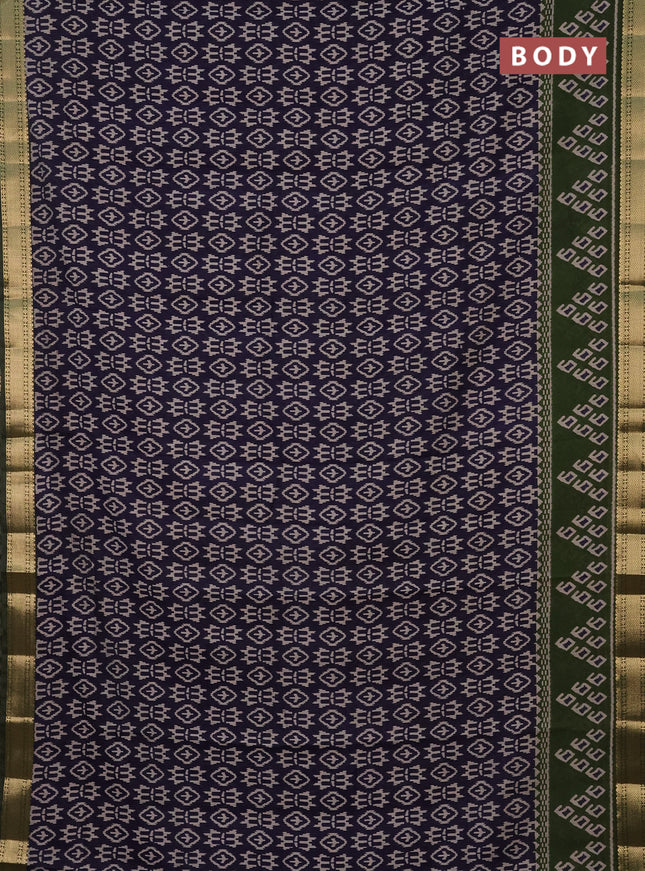 Semi maheshwari cotton saree navy blue and sap green with allover ikat prints and zari woven border