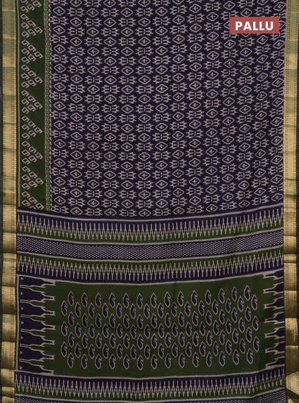 Semi maheshwari cotton saree navy blue and sap green with allover ikat prints and zari woven border