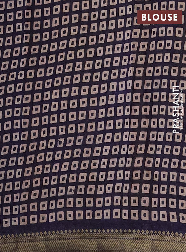 Semi maheshwari cotton saree sap green and deep jamun with allover kalamkari prints and zari woven border