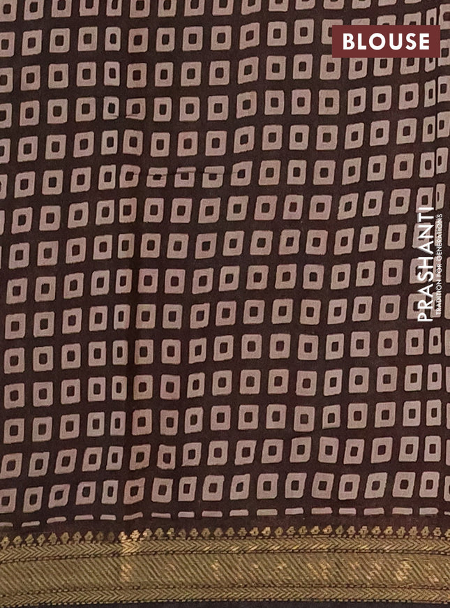 Semi maheshwari cotton saree deep maroon and brown with allover kalamkari prints and zari woven border