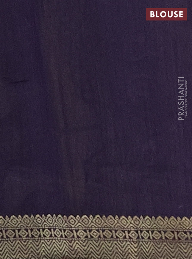 Semi maheshwari cotton saree sap green and deep jamun with allover prints and zari woven border