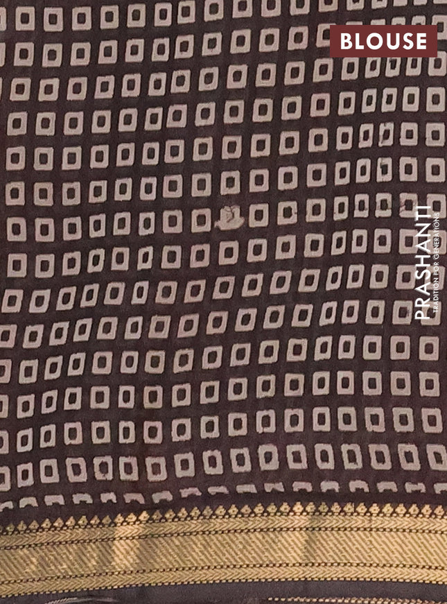 Semi maheshwari cotton saree beige maroon and black with allover kalamkari prints and zari woven border