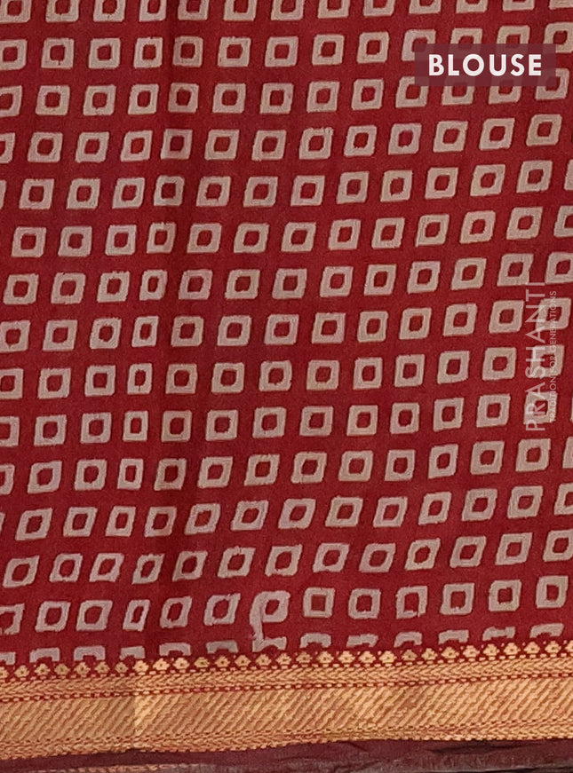 Semi maheshwari cotton saree beige and maroon with allover kalamkari prints and zari woven border