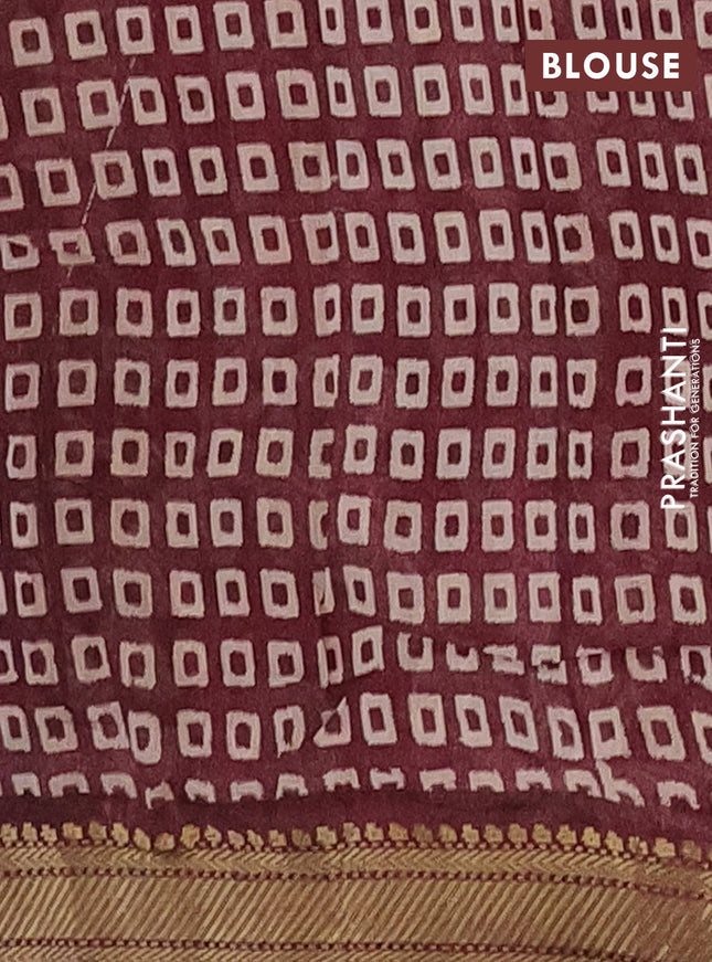 Semi maheshwari cotton saree beige and maroon with allover kalamkari prints and zari woven border