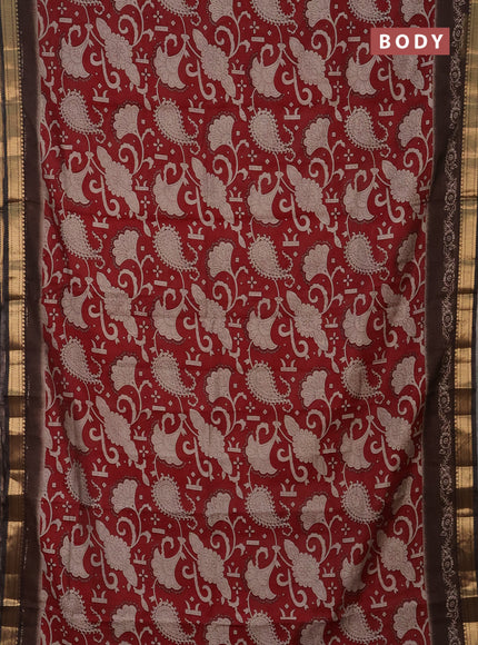 Semi maheshwari cotton saree maroon and coffee brown with allover prints and zari woven border
