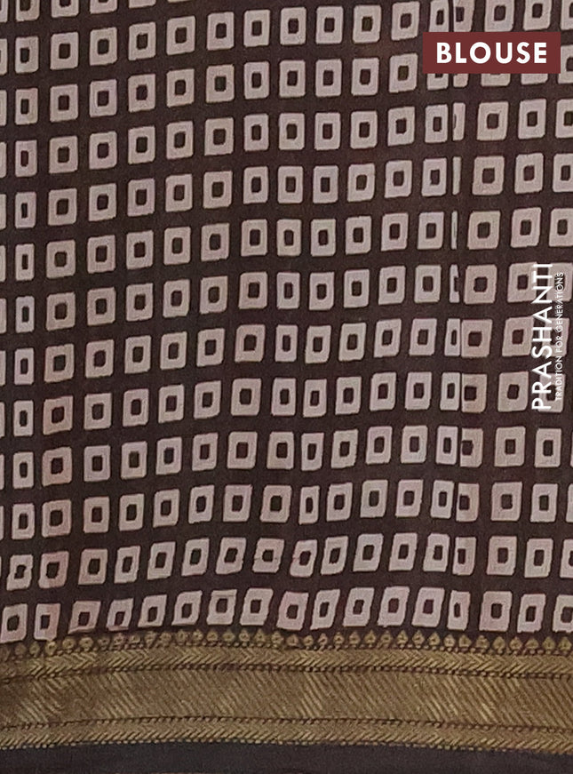 Semi maheshwari cotton saree sap green and brown with allover prints and zari woven border