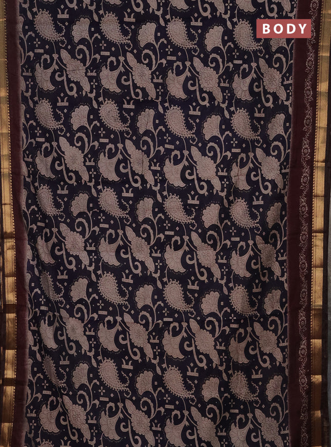 Semi maheshwari cotton saree navy blue and deep maroon with allover prints and zari woven border