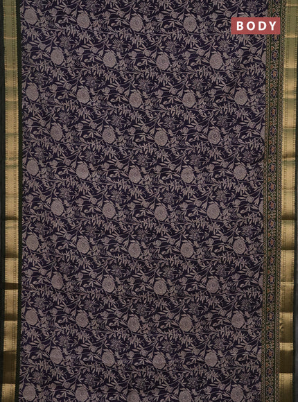 Semi maheshwari cotton saree navy blue and green with allover floral prints and zari woven border
