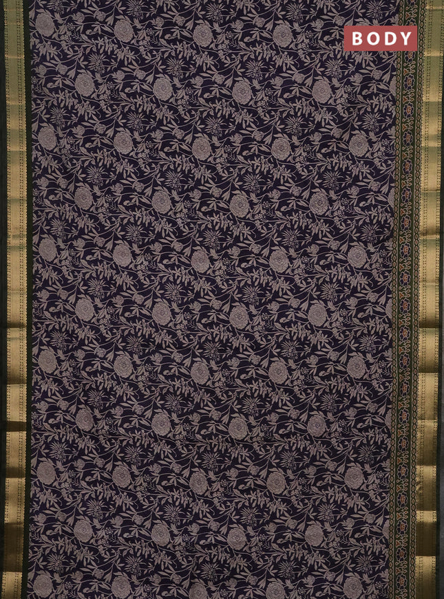 Semi maheshwari cotton saree navy blue and green with allover floral prints and zari woven border