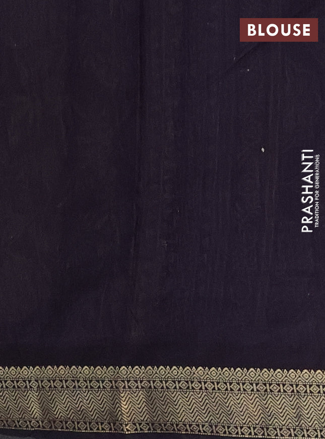 Semi maheshwari cotton saree sap green and deep jamun with allover floral prints and zari woven border