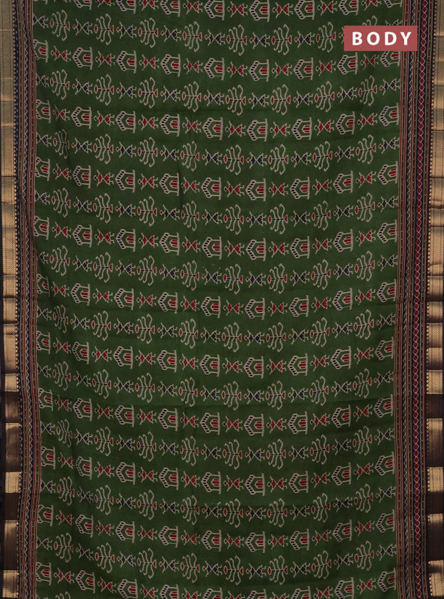 Semi maheshwari cotton saree sap green and navy blue with ikat butta prints and zari woven border