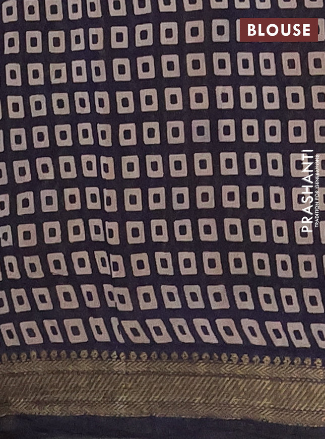 Semi maheshwari cotton saree sap green and navy blue with ikat butta prints and zari woven border