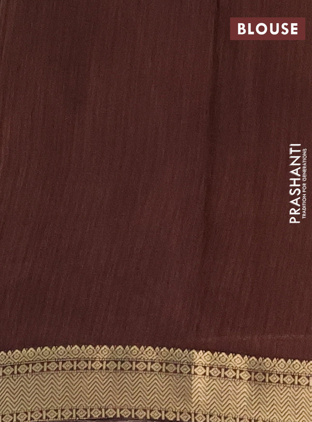 Semi maheshwari cotton saree sap green and coffee brown with allover kalamkari prints and zari woven border