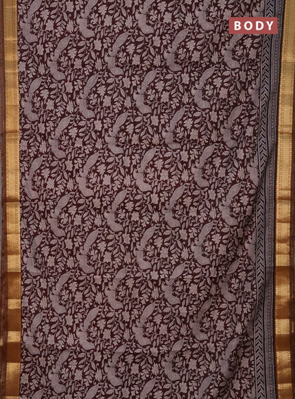 Semi maheshwari cotton saree deep maroon and dark mustard with allover kalamkari prints and zari woven border