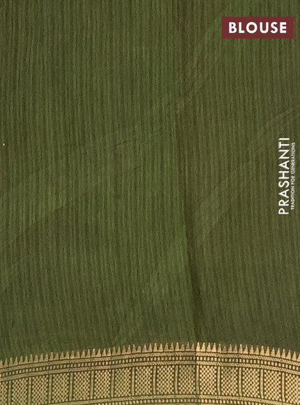 Semi maheshwari cotton saree brown and sap green with allover pichwai prints and zari woven border