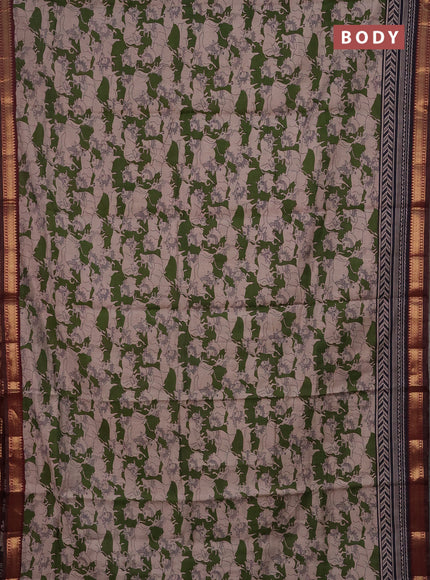 Semi maheshwari cotton saree sap green and maroon with allover pichwai prints and zari woven border