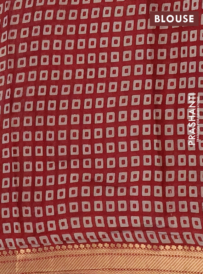 Semi maheshwari cotton saree beige and maroon with allover kalamkari prints and zari woven border