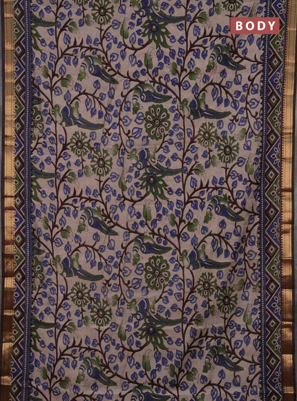 Semi maheshwari cotton saree beige and brown with allover kalamkari prints and zari woven border