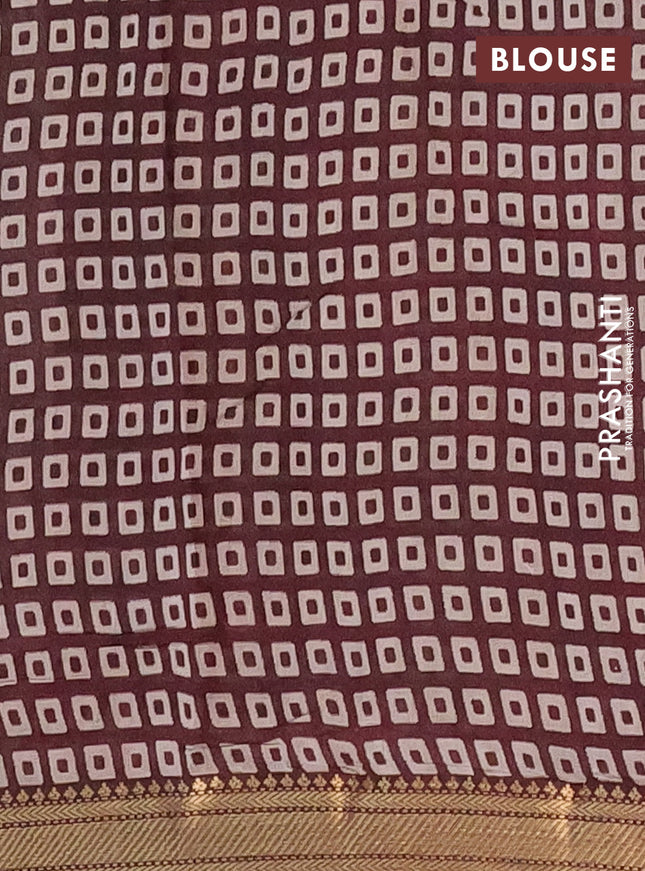 Semi maheshwari cotton saree beige and brown with allover kalamkari prints and zari woven border