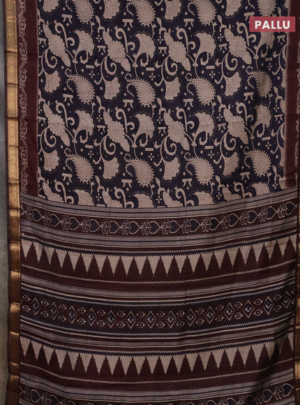 Semi maheshwari cotton saree dark blue and deep maroon with allover kalamkari prints and zari woven border