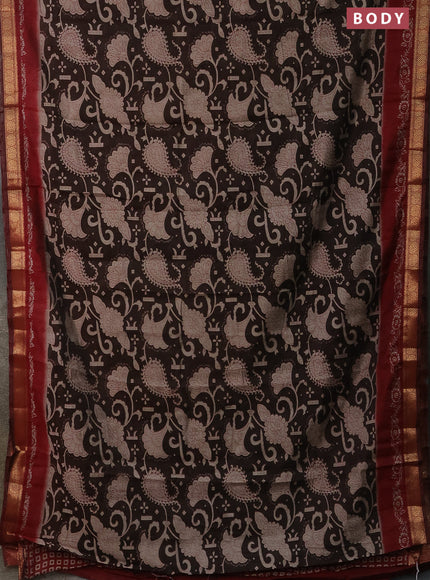 Semi maheshwari cotton saree coffee brown and maroon with allover kalamkari prints and zari woven border